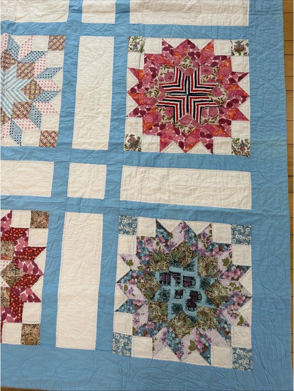 Antique Quilt Hand Pieced Hand Quilted Intricate carpenter Star beautiful Ex Con
